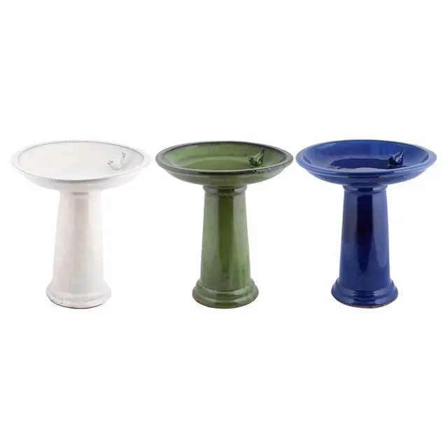 Alt view image 5 of 6 - Bird Bath on Pedestal W/Bird, Ceramic, Blue