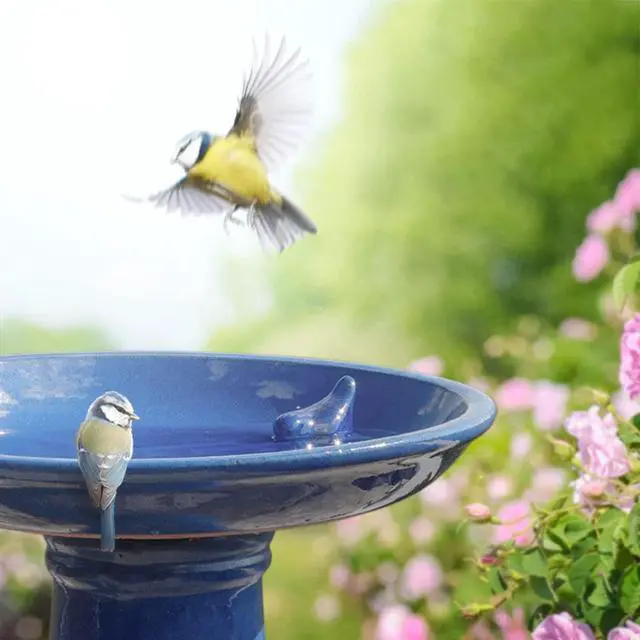 Alt view image 6 of 6 - Bird Bath on Pedestal W/Bird, Ceramic, Blue