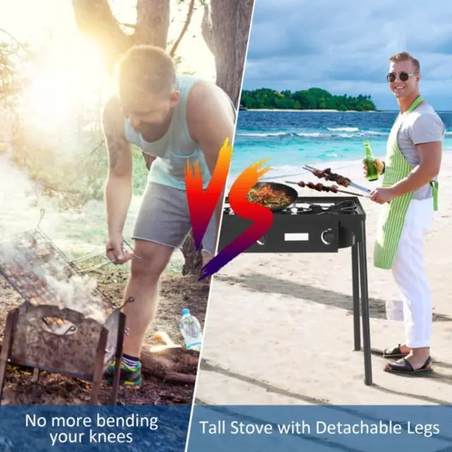 Alt view image 4 of 6 - 3 Burner Propane Stove, High Pressure Gas Camp Stove w/Detachable Legs, 100,000 BTU Output, 0-20 PSI Regulator, Portable Three Burners for Outdoor Camping Picnic