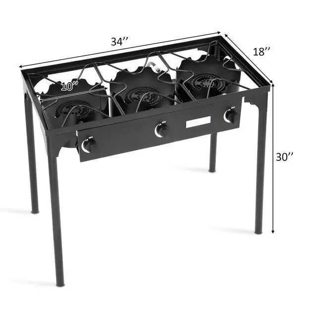 Alt view image 5 of 6 - 3 Burner Propane Stove, High Pressure Gas Camp Stove w/Detachable Legs, 100,000 BTU Output, 0-20 PSI Regulator, Portable Three Burners for Outdoor Camping Picnic