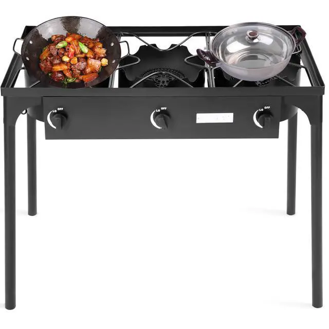 Alt view image 6 of 6 - 3 Burner Propane Stove, High Pressure Gas Camp Stove w/Detachable Legs, 100,000 BTU Output, 0-20 PSI Regulator, Portable Three Burners for Outdoor Camping Picnic