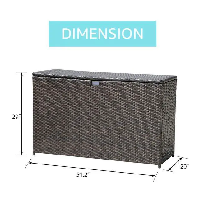 Alt view image 4 of 6 - Outdoor Wicker Storage Box Patio Aluminum Frame Espresso Brown Wicker Cushion Storage Bin Deck Box, 120 Gallon