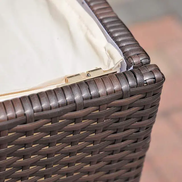 Alt view image 5 of 6 - Outdoor Wicker Storage Box Patio Aluminum Frame Espresso Brown Wicker Cushion Storage Bin Deck Box, 120 Gallon