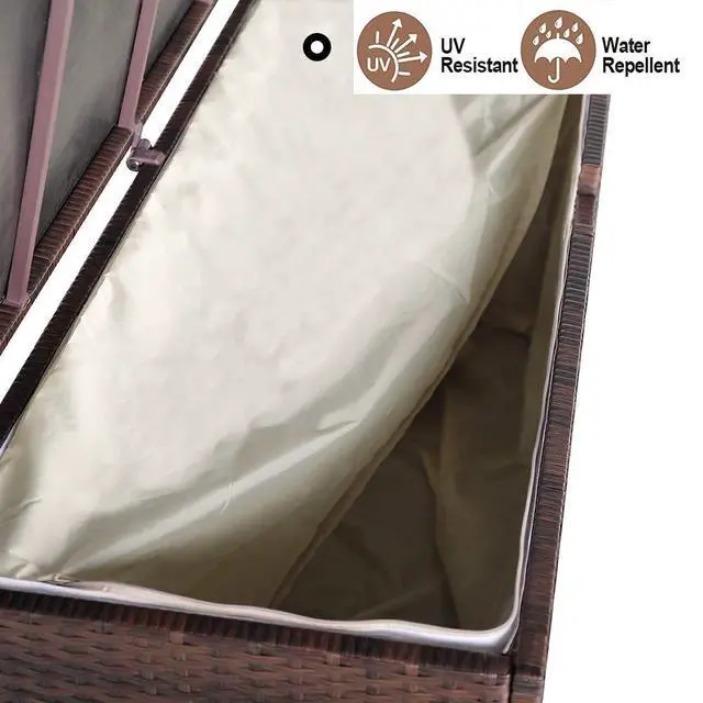 Alt view image 6 of 6 - Outdoor Wicker Storage Box Patio Aluminum Frame Espresso Brown Wicker Cushion Storage Bin Deck Box, 120 Gallon