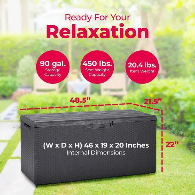 Alt view image 3 of 6 - Portofino Large 90 Gallon Plastic Outdoor Storage Backyard Deck Box, with Lockable Lid, Seat Weight Capacity 450 Pounds, Gray