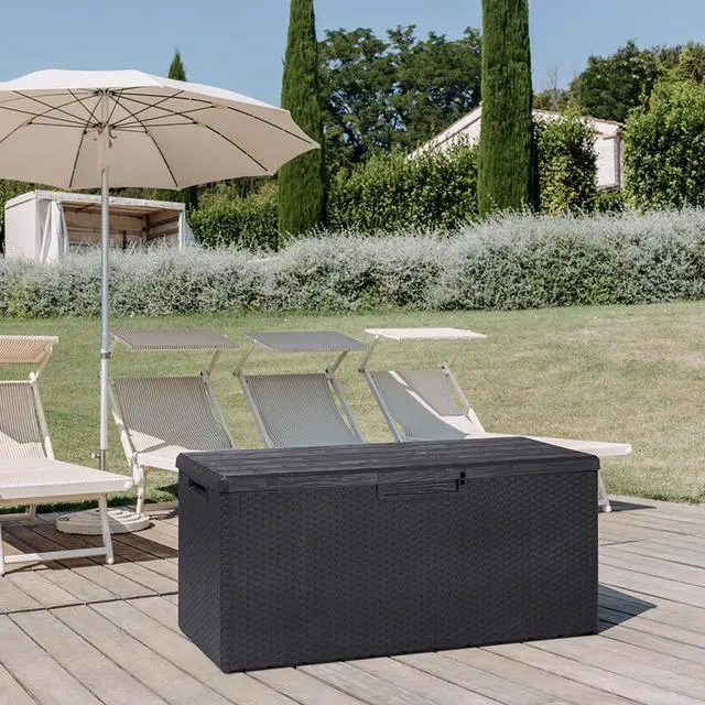 Alt view image 5 of 6 - Portofino Large 90 Gallon Plastic Outdoor Storage Backyard Deck Box, with Lockable Lid, Seat Weight Capacity 450 Pounds, Gray