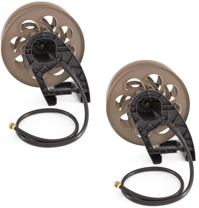 Main image of 2 Pack CPLSTA125B 125' Wall-Mounted Side Tracker Garden Hose Reel for 5/8" Hose with Guide for Patio or Garden, Dark Taupe