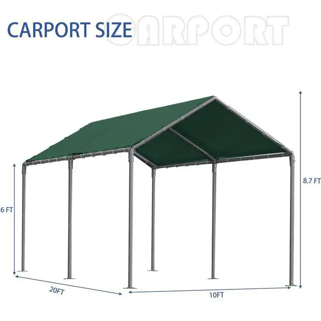 Alt view image 2 of 6 - Carport 10x20 Ft Heavy Duty Canopy Steel Canopy Storage Shed,Portable Party Tent,Portable Garage All-Season Tarp for Carport Floor Fixing Green