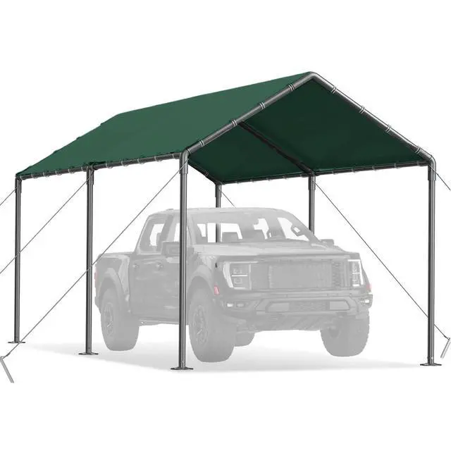 Alt view image 3 of 6 - Carport 10x20 Ft Heavy Duty Canopy Steel Canopy Storage Shed,Portable Party Tent,Portable Garage All-Season Tarp for Carport Floor Fixing Green