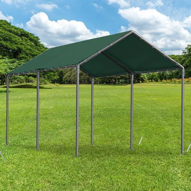 Alt view image 4 of 6 - Carport 10x20 Ft Heavy Duty Canopy Steel Canopy Storage Shed,Portable Party Tent,Portable Garage All-Season Tarp for Carport Floor Fixing Green