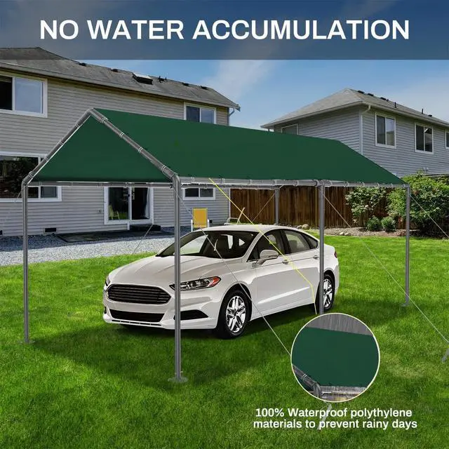 Alt view image 5 of 6 - Carport 10x20 Ft Heavy Duty Canopy Steel Canopy Storage Shed,Portable Party Tent,Portable Garage All-Season Tarp for Carport Floor Fixing Green