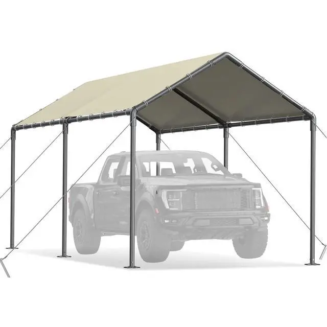 Alt view image 4 of 6 - Carport 10x20 Ft Heavy Duty Canopy Steel Canopy Storage Shed,Portable Party Tent,Portable Garage All-Season Tarp for Carport Floor Fixing Beige