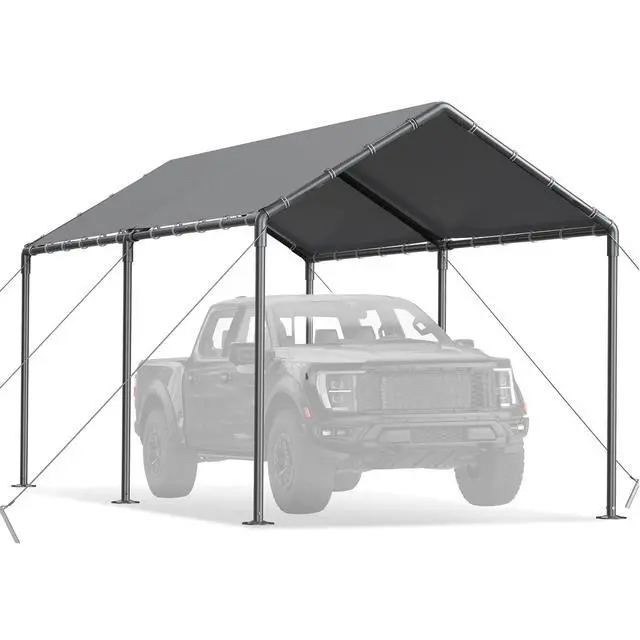 Alt view image 3 of 6 - Carport 10x20 Ft Heavy Duty Canopy Steel Canopy Storage Shed,Portable Garage Party Tent,Portable Garage All-Season Tarp for Carport Grey