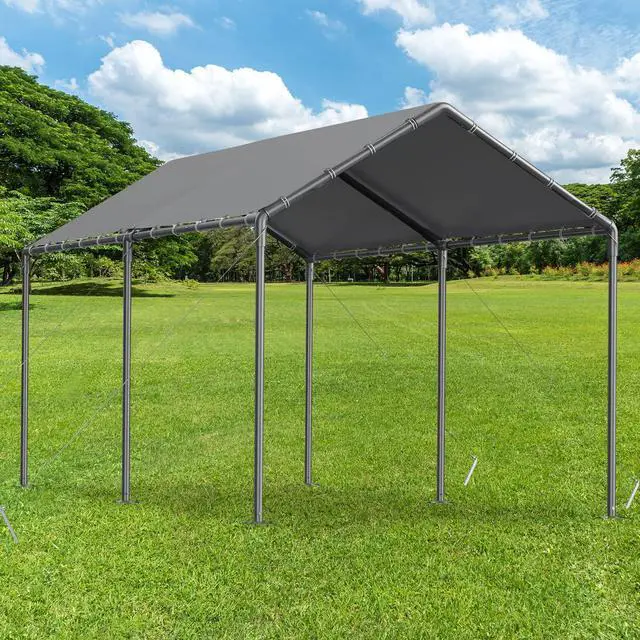 Alt view image 4 of 6 - Carport 10x20 Ft Heavy Duty Canopy Steel Canopy Storage Shed,Portable Garage Party Tent,Portable Garage All-Season Tarp for Carport Grey