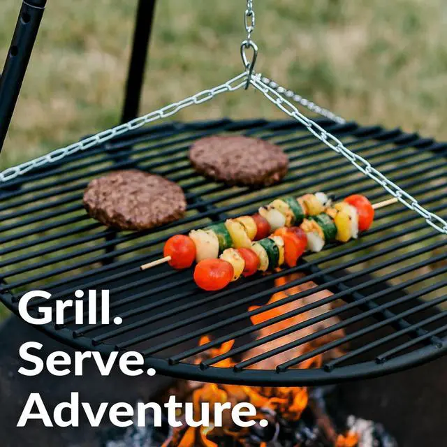 Alt view image 2 of 6 - Campfire Tripod for Cooking - Adjustable Camping Tripod Grill - Portable Over the Fire Camping Grill for Outdoor Cooking - 22-Inch Grate