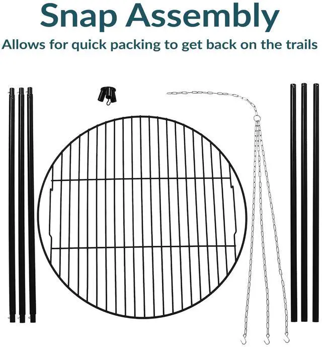 Alt view image 4 of 6 - Campfire Tripod for Cooking - Adjustable Camping Tripod Grill - Portable Over the Fire Camping Grill for Outdoor Cooking - 22-Inch Grate