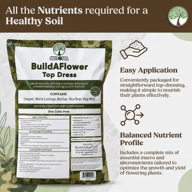 Alt view image 3 of 6 - BuildASoil Build-A-Flower - Organic Top Soil Amendment Top Dress Kit for Flowering Plants | Compost, Phosphorus & Potassium | 1 Cubic Foot Bag of Soil