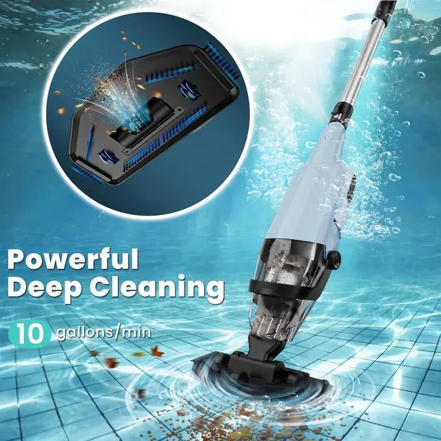 Alt view image 2 of 6 - Handheld Pool Vacuum, Rechargeable Pool Cleaner with Running Time up to 60-Minutes Ideal for Above Ground Pools, Spas and Hot Tub for Sand and Debris (Grey)