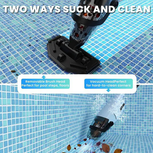 Alt view image 3 of 6 - Handheld Pool Vacuum, Rechargeable Pool Cleaner with Running Time up to 60-Minutes Ideal for Above Ground Pools, Spas and Hot Tub for Sand and Debris (Grey)