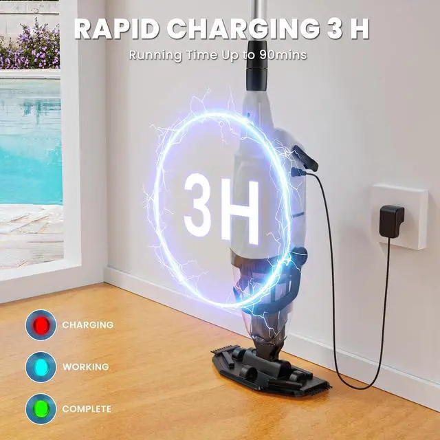 Alt view image 5 of 6 - Handheld Pool Vacuum, Rechargeable Pool Cleaner with Running Time up to 60-Minutes Ideal for Above Ground Pools, Spas and Hot Tub for Sand and Debris (Grey)