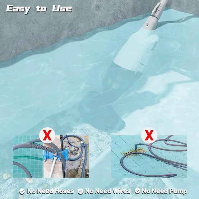 Alt view image 6 of 6 - Handheld Pool Vacuum, Rechargeable Pool Cleaner with Running Time up to 60-Minutes Ideal for Above Ground Pools, Spas and Hot Tub for Sand and Debris (Grey)