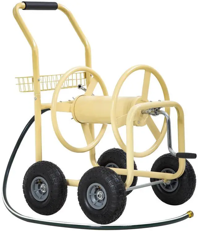 Main image of Hose Reel Hold Up To 300 Ft Heavy Duty Garden Hose Reel Sturdy Water Hose Reel Cart with 4 Wheels Storage Basket for Garden Lawn Yard Outdoor (Tan)