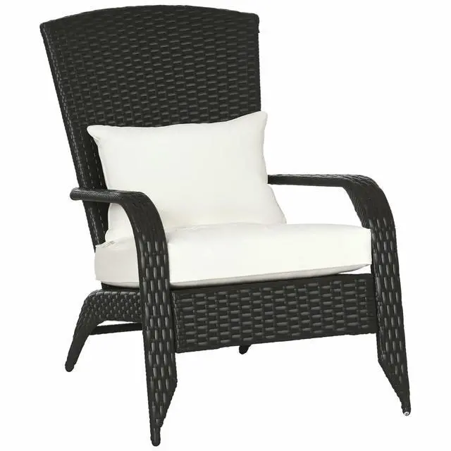 Main image of Patio Wicker Adirondack Chair, Outdoor All-Weather Rattan Fire Pit Chair w/Soft Cushions, Tall Curved Backrest and Comfortable Armrests for Deck or Garden, Cream White