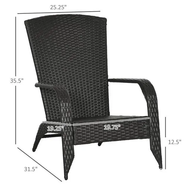 Alt view image 3 of 6 - Patio Wicker Adirondack Chair, Outdoor All-Weather Rattan Fire Pit Chair w/Soft Cushions, Tall Curved Backrest and Comfortable Armrests for Deck or Garden, Cream White