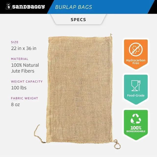 Alt view image 4 of 6 - Burlap Bags for Vegetables & Gardening, 22" X 36"- Burlap Sacks Perfect for Kids - Plant Covers - Holds Up to 50lbs - Food Grade (Pack of 10)