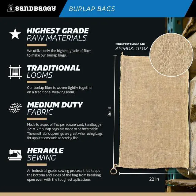 Alt view image 6 of 6 - Burlap Bags for Vegetables & Gardening, 22" X 36"- Burlap Sacks Perfect for Kids - Plant Covers - Holds Up to 50lbs - Food Grade (Pack of 10)