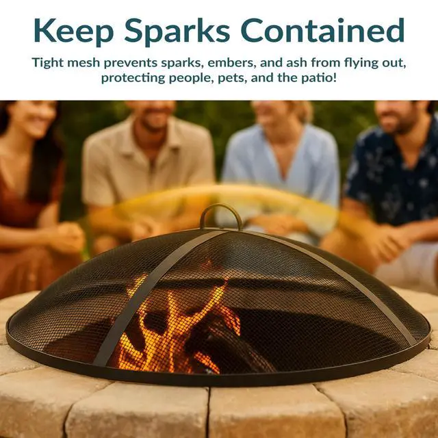 Alt view image 2 of 6 - Sunnydaze Heavy-Duty Steel Mesh Fire Pit Screen - Fire Pit Spark Screen with Handle - 22-Inch Diameter