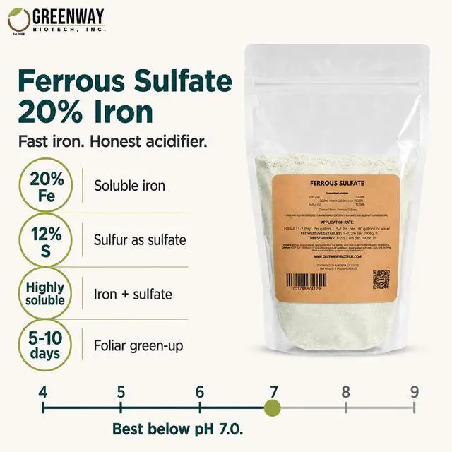 Alt view image 2 of 6 - Ferrous Sulfate Heptahydrate Fertilizer Includes 20% Iron (Fe) 12% Sulfur & 100% Water Soluble Powder- Organic Lawn Fertilizer for Vegetables and Plant Growth (25 Pounds)