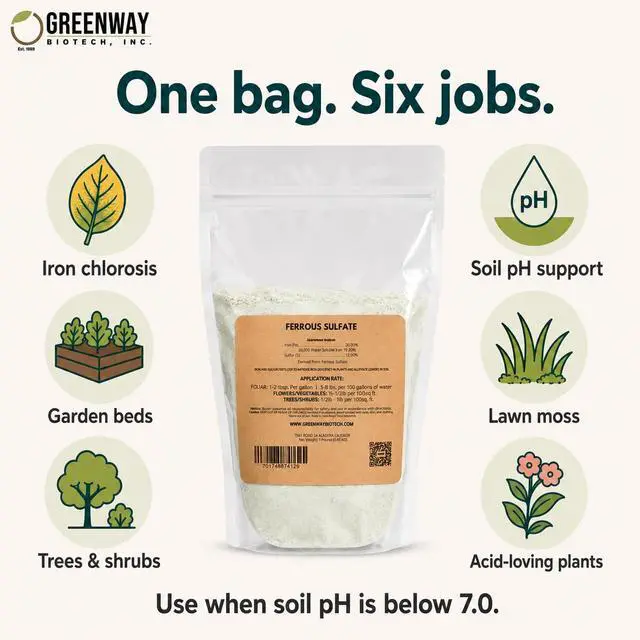 Alt view image 5 of 6 - Ferrous Sulfate Heptahydrate Fertilizer Includes 20% Iron (Fe) 12% Sulfur & 100% Water Soluble Powder- Organic Lawn Fertilizer for Vegetables and Plant Growth (25 Pounds)