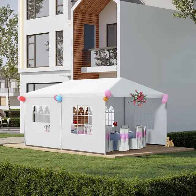 Alt view image 2 of 6 - Party Tent 10'x20' Outdoor Canopy Party Wedding Tent Garden Gazebo Pavilion Cater Events -4 Removable Sidewalls,White
