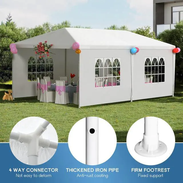 Alt view image 6 of 6 - Party Tent 10'x20' Outdoor Canopy Party Wedding Tent Garden Gazebo Pavilion Cater Events -4 Removable Sidewalls,White