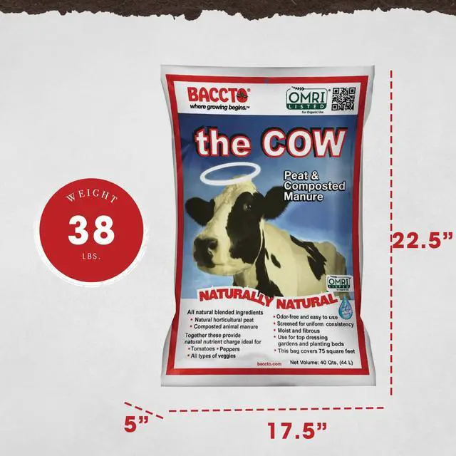 Alt view image 3 of 6 - Michigan Peat 1640 Wholly Cow Horticultural Compost and Manure for Soil Amendment, Lawn Care, & Garden Beds, 40 Quart Bag (2 Pack)
