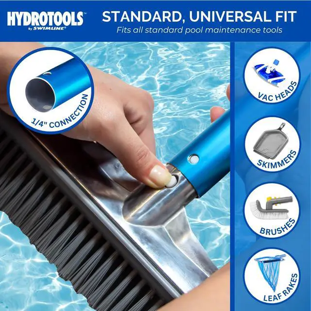 Alt view image 4 of 6 - HYDROTOOLS 83565 2-Piece Telescopic Pole 8 To 15 Feet Adjustable Telepole For Swimming Pool Cleaning Skimmer Nets Vacuum Heads & Brushes Step-Up Anodized Aluminum W/ Strong Grip & Lock