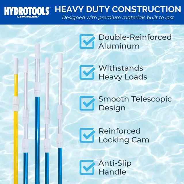 Alt view image 5 of 6 - HYDROTOOLS 83565 2-Piece Telescopic Pole 8 To 15 Feet Adjustable Telepole For Swimming Pool Cleaning Skimmer Nets Vacuum Heads & Brushes Step-Up Anodized Aluminum W/ Strong Grip & Lock