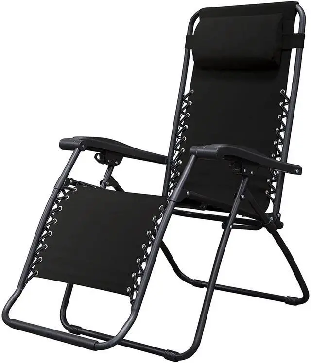 Main image of Sports Zero Gravity Outdoor Portable Folding Camping Lawn Deck Patio Pool Recliner Lounge Chair for Adults, Adjustable Headrest, Black