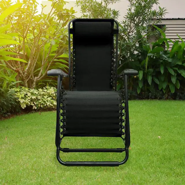 Alt view image 2 of 6 - Sports Zero Gravity Outdoor Portable Folding Camping Lawn Deck Patio Pool Recliner Lounge Chair for Adults, Adjustable Headrest, Black
