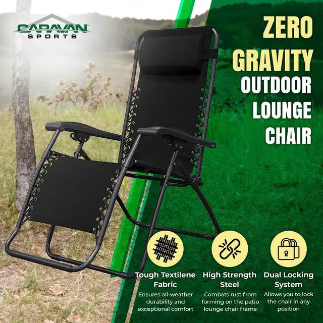 Alt view image 3 of 6 - Sports Zero Gravity Outdoor Portable Folding Camping Lawn Deck Patio Pool Recliner Lounge Chair for Adults, Adjustable Headrest, Black