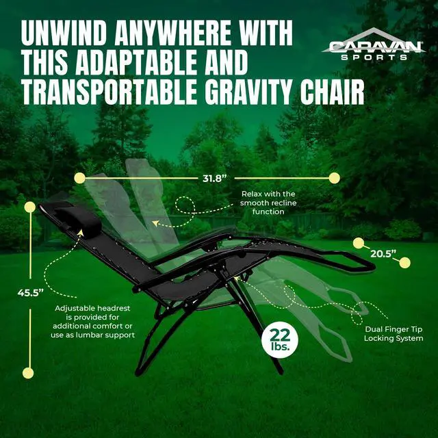 Alt view image 4 of 6 - Sports Zero Gravity Outdoor Portable Folding Camping Lawn Deck Patio Pool Recliner Lounge Chair for Adults, Adjustable Headrest, Black