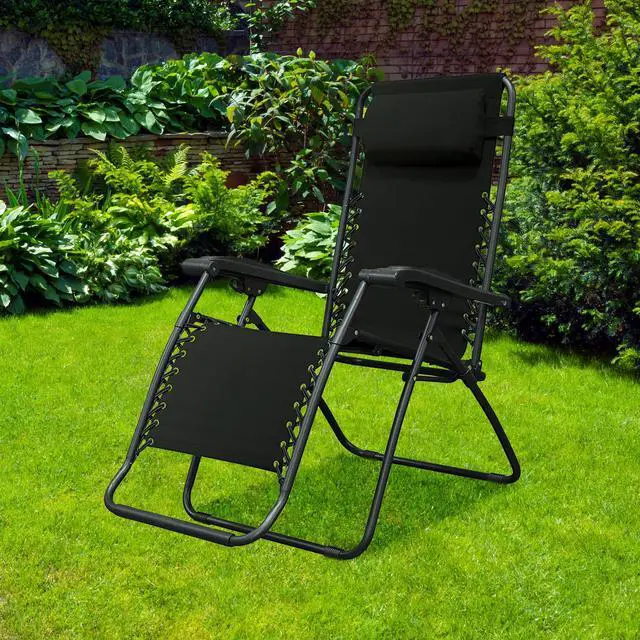 Alt view image 5 of 6 - Sports Zero Gravity Outdoor Portable Folding Camping Lawn Deck Patio Pool Recliner Lounge Chair for Adults, Adjustable Headrest, Black
