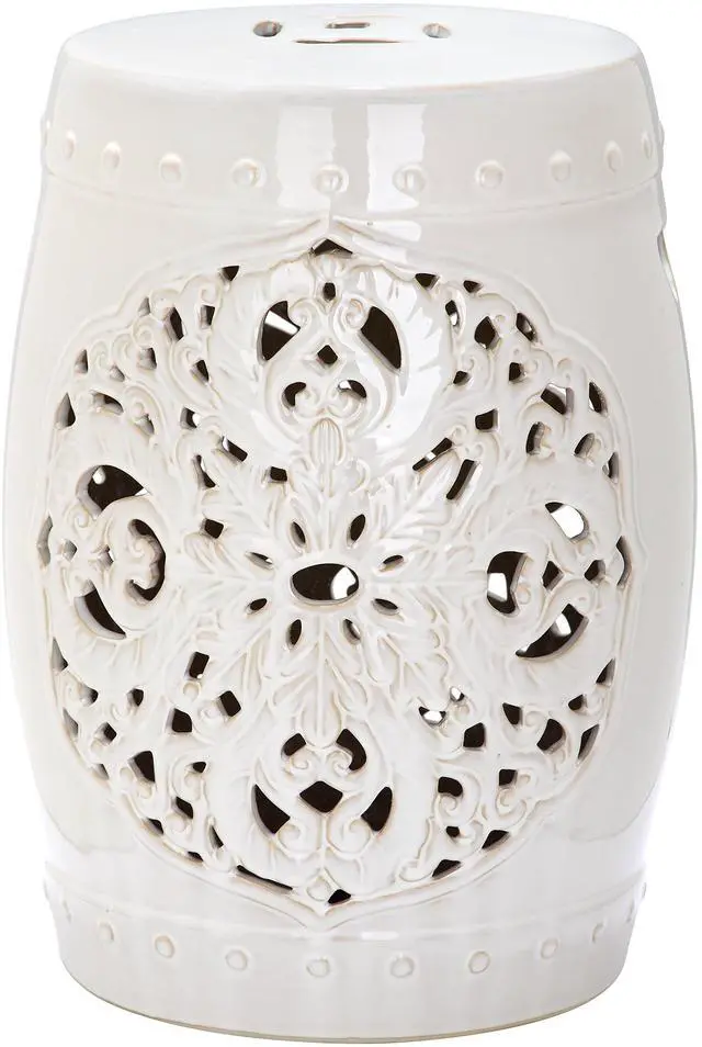 Main image of Furniture - Flora Decorative Garden Stool - Creme - Ceramic - Artisan Hand-Painted Design - Ideal for Living Room, Patio, Garden - Fully Assembled (ACS4527B)