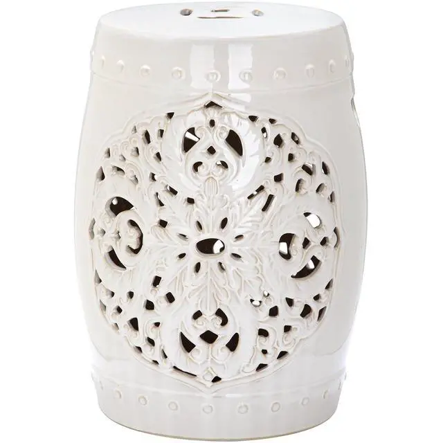 Alt view image 3 of 5 - Furniture - Flora Decorative Garden Stool - Creme - Ceramic - Artisan Hand-Painted Design - Ideal for Living Room, Patio, Garden - Fully Assembled (ACS4527B)