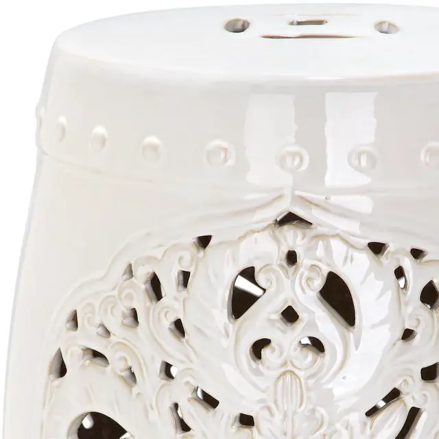 Alt view image 5 of 5 - Furniture - Flora Decorative Garden Stool - Creme - Ceramic - Artisan Hand-Painted Design - Ideal for Living Room, Patio, Garden - Fully Assembled (ACS4527B)