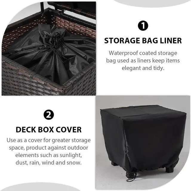 Alt view image 3 of 6 - Small Deck Storage Box with Lid, 13 Gallon Outdoor Bin Storage Container for Hose Cushion Towel, Patio Fully Assembled Brown Wicker Side Table with Storage - Rattan