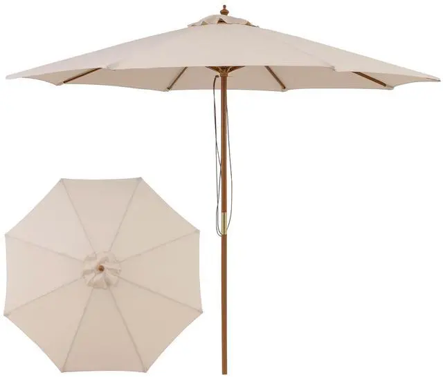 Main image of 9 FT Patio Umbrella, Outdoor Table Market Umbrella with 8 Wooden Ribs, 3 Adjustable Heights, Rope Pulley System for Garden, Vented Top for Pool Backyard Deck Garden