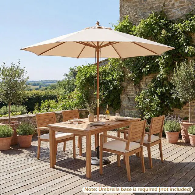 Alt view image 2 of 6 - 9 FT Patio Umbrella, Outdoor Table Market Umbrella with 8 Wooden Ribs, 3 Adjustable Heights, Rope Pulley System for Garden, Vented Top for Pool Backyard Deck Garden