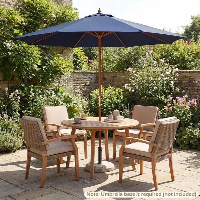 Alt view image 2 of 6 - 9 FT Patio Umbrella, Outdoor Table Market Umbrella with 8 Wooden Ribs, 3 Adjustable Heights, Rope Pulley System for Garden, Vented Top for Pool Backyard Deck Garden